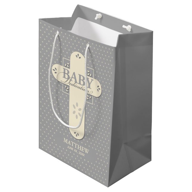 Personalisera, Baby Dedication Cream & Gray Cross (Framsidan Vinklad)