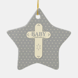 Personalisera, Baby Dedication Cream & Gray Cross Julgransprydnad Keramik