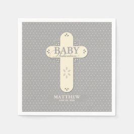 Personalisera, Baby Dedication Cream & Gray Cross Pappersservett