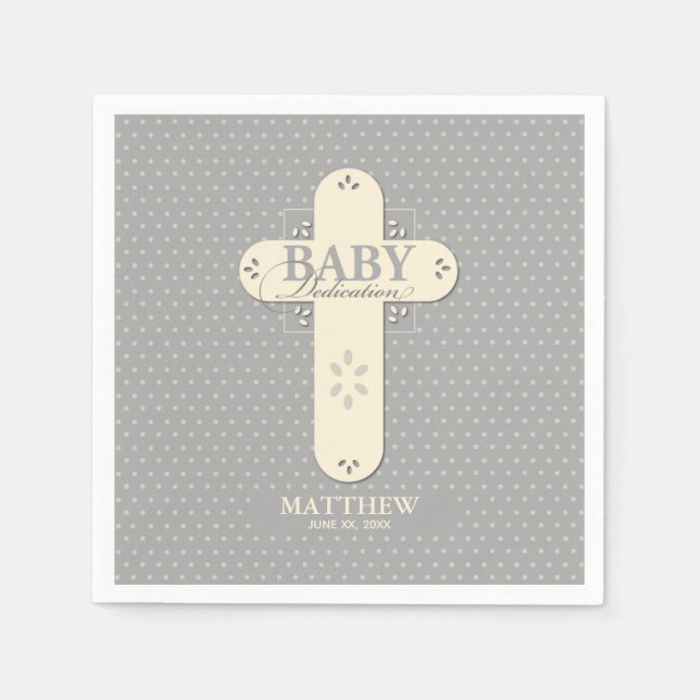 Personalisera, Baby Dedication Cream & Gray Cross Pappersservett (Framsidan)
