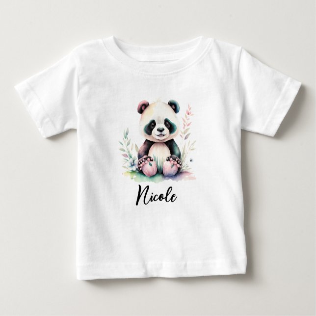 Personalisera Barn Kids Småbarn Panda Bear T Shirt (Framsida)