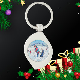 PERSONALISERA Blått och målningsområde för vinter Swirl Silverfärgad Nyckelring