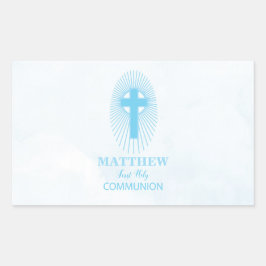 Personalisera, Blue Boy First Heliga Communion Kor Rektangulärt Klistermärke