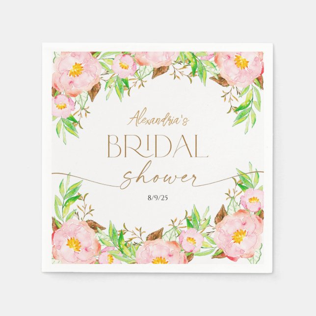 Personalisera bröllopsdusch blommor och blad pappersservett (Framsidan)