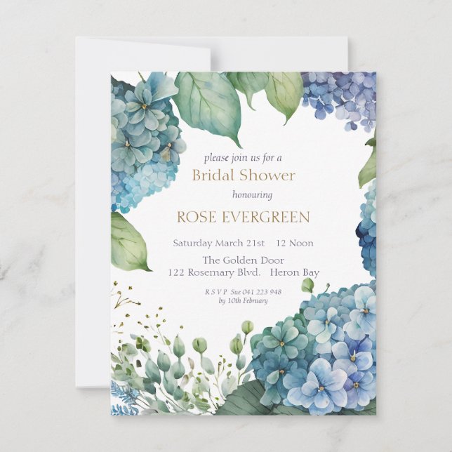 Personalisera Bröllopsfest Blå Hortensia  Inbjudningar (Framsida)