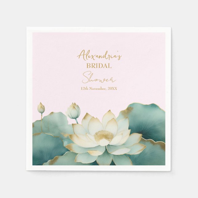 Personalisera Bröllopsfest Lotus guld rosa Pappersservett (Framsidan)