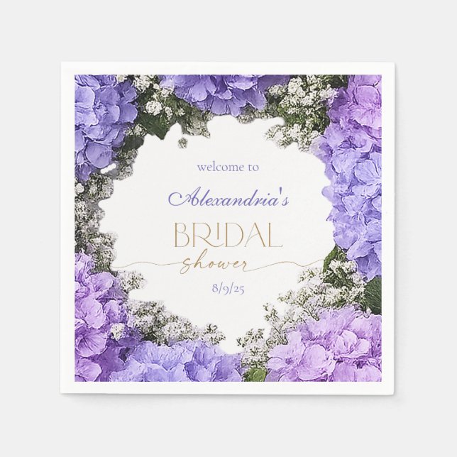 Personalisera bröllopsfest med lavendelhydrangeor pappersservett (Framsidan)