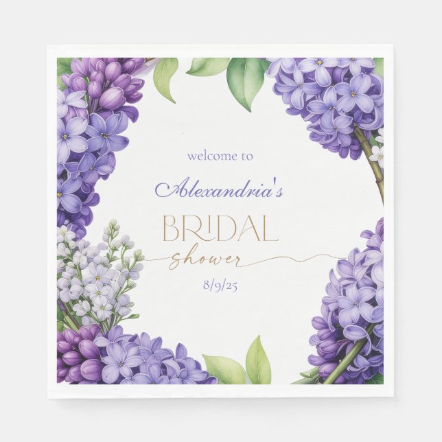 Personalisera bröllopsfest med lavendelhydrangeor pappersservett (Framsidan)
