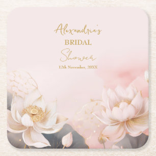 Personalisera Bröllopsfest Rosa Lotus Nr 7 Underlägg Papper Kvadrat