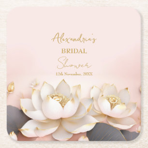 Personalisera Bröllopsfest Rosa Lotus Nr 8 Underlägg Papper Kvadrat