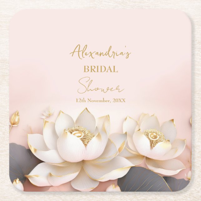 Personalisera Bröllopsfest Rosa Lotus Nr 8 Underlägg Papper Kvadrat (Framsidan)