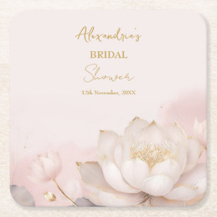Personalisera Bröllopsfest Rosa Lotus Nr 8 Underlägg Papper Kvadrat