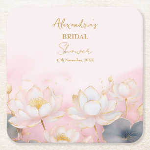 Personalisera Bröllopsfest Rosa Lotus Nr 8 Underlägg Papper Kvadrat