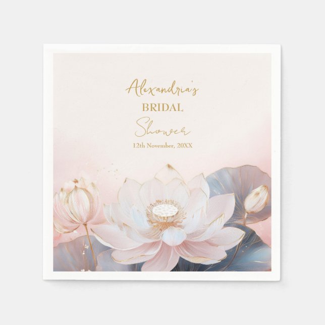 Personalisera Bröllopsfest Rosa Lotus Nr 9 Pappersservett (Framsidan)