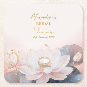 Personalisera Bröllopsfest Rosa Lotus Nr 9 Underlägg Papper Kvadrat