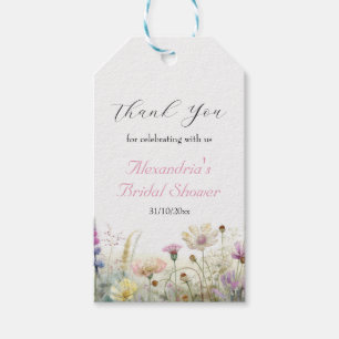 Personalisera bröllopsfest vilda blommor tack presentetikett
