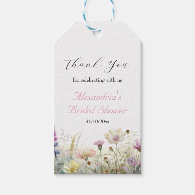 Personalisera Bröllopsfest Vilda blommor Tack Presentetikett (Framsidan)