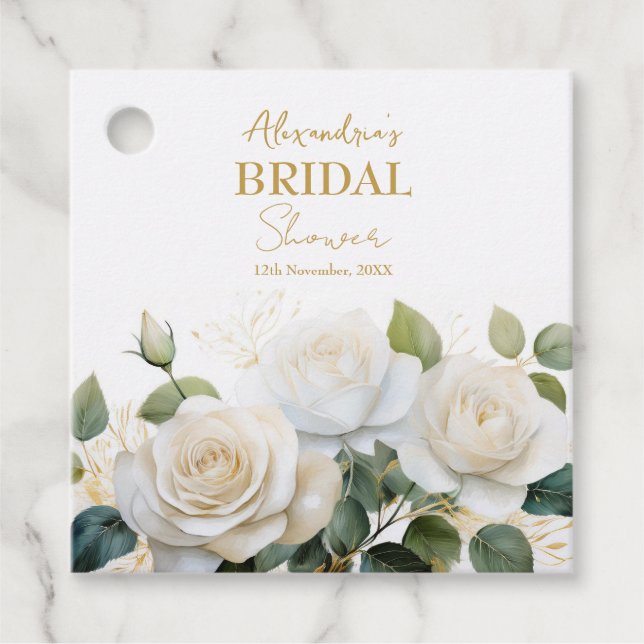 Personalisera Bröllopsfest Vita Rosor Gåvor Etiketter (Framsida)