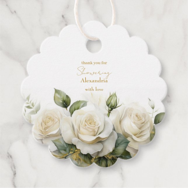 Personalisera Bröllopsfest Vita Rosor Gåvor Etiketter (Framsida)