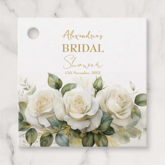 Personalisera Bröllopsfest Vita Rosor Gåvor Etiketter (Framsida)