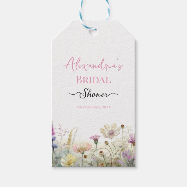 Personalisera bröllopsfesten vilda blommor presentetikett (Framsidan)