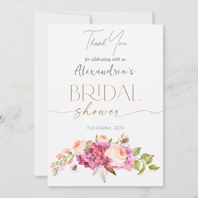 Personalisera bröllopsfestens blomsterbukett tack kort (Framsida)