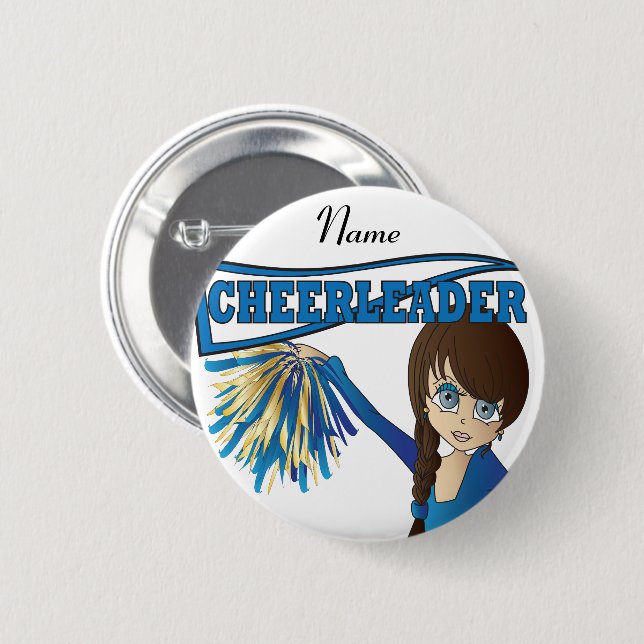 Personalisera Cute Blue CheerLeader Girl Knapp (Framsida & baksida)