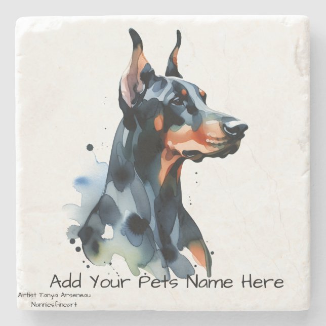 PERSONALISERA Cute DOBERMAN PINCHER Stone Underläg Stenunderlägg (Framsidan)