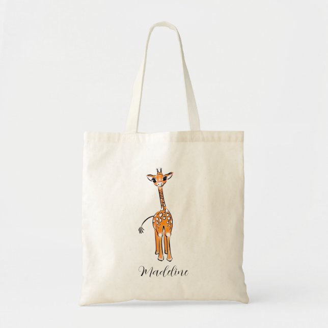 Personalisera Cute Giraffe teckning safari-djur Tygkasse (Framsidan)