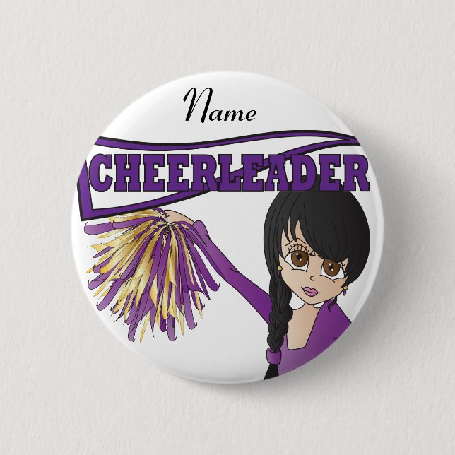 Personalisera Cute Lila Cheerledare Girl Knapp (Framsida)