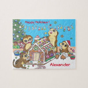 Personalisera Cute Meerkats jigszasmunblått Pussel
