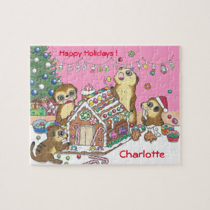 Personalisera Cute Meerkats-pusslets rosa Pussel