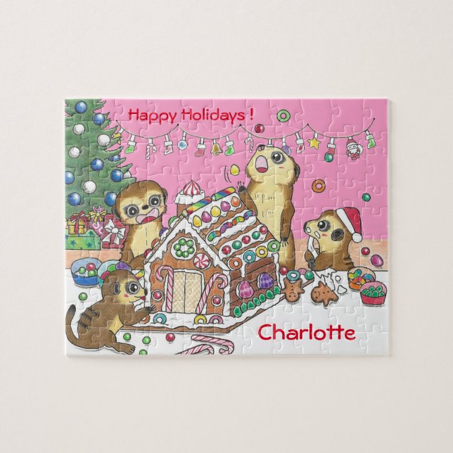 Personalisera Cute Meerkats-pusslets rosa Pussel (Horisontell)