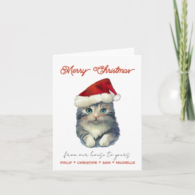 Personalisera Cute Santa Cat Anteckningskort (Framsida)