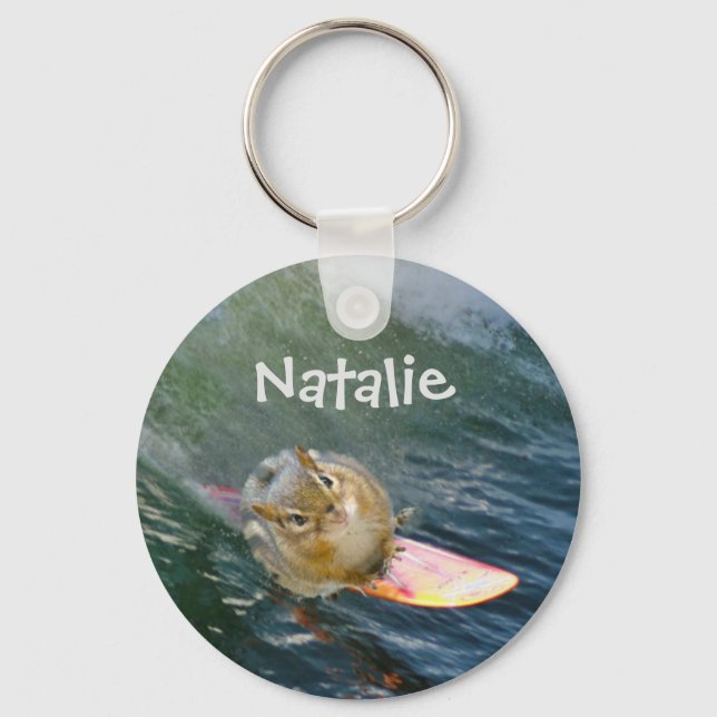 Personalisera Cute Surfing Chipmunk Nyckelring (Framsida)