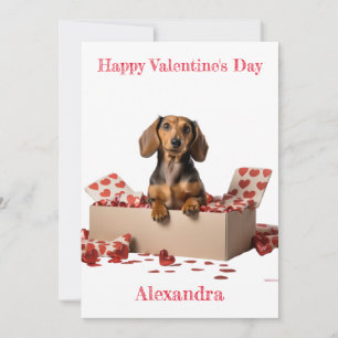 Personalisera Dachshund Hearts Box Valentine Julkort
