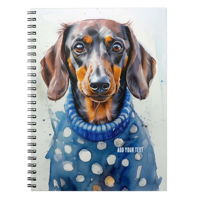 PERSONALISERA: Dachshund Hund i Blue Sweater | Anteckningsbok (Framsidan)