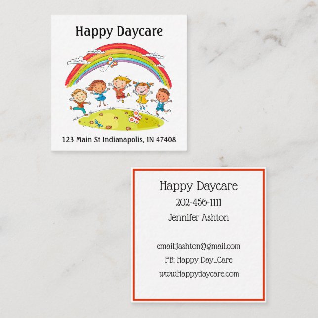 Personalisera Daycare Preschool Teacher Lycklig Ki Fyrkantigt Visitkort (Fram/baksida)