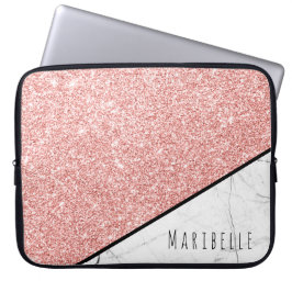 Personalisera den blå Ro-Guld-Faux Glitter Marble Laptop Fodral