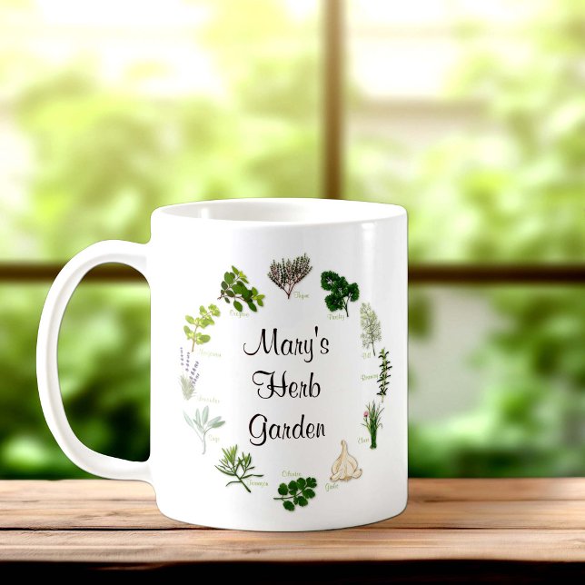 Personalisera din örthuggmugg kaffemugg (Customize Your Herb Garden Mug. Personalize with your custom text. Fragrant, flavorful herbs.)