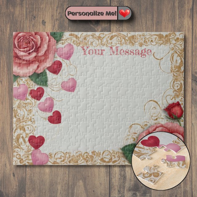 Personalisera ditt Hjärta och Ros Pussel (Customizable Heart and Rose Jigsaw Puzzle)
