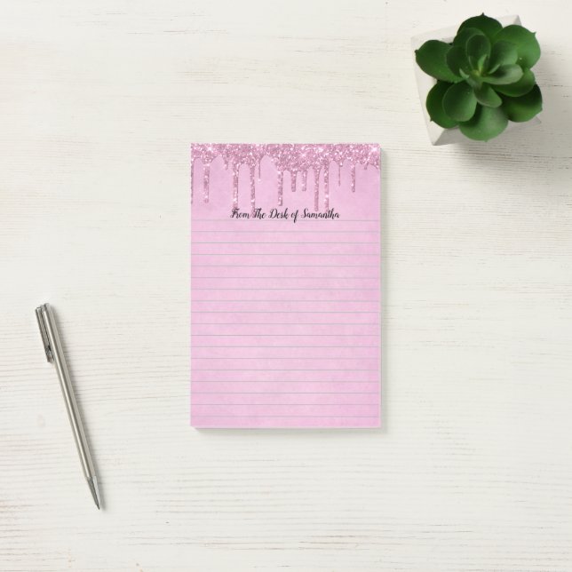 Personalisera droppande glitter Rosa fodrad  Post-it Block (Kontor)