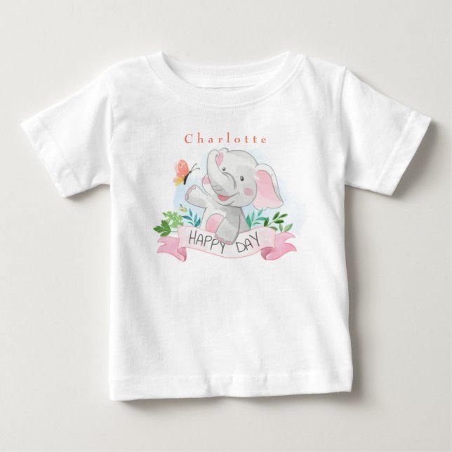 Personalisera Elefant Leker Utomhus med Fjäril  T Shirt (Framsida)