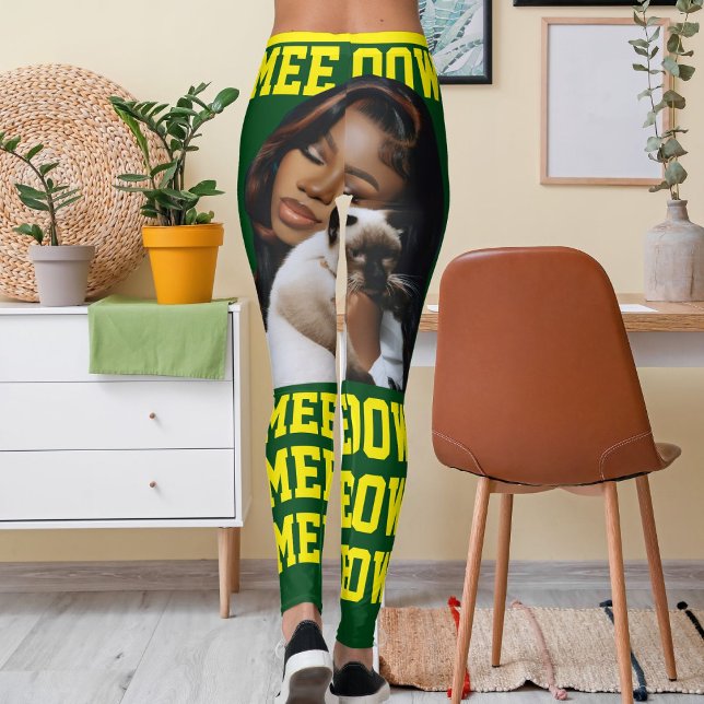 Personalisera Foto på Gulten Pet Cat Forest Grönt  Leggings (Skapare uppladdad)