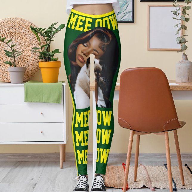Personalisera Foto på Gulten Pet Cat Forest Grönt  Leggings (Skapare uppladdad)