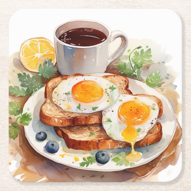 Personalisera Frukost Ägg Toast Kaffe Mat Matmat Underlägg Papper Kvadrat (Framsidan)