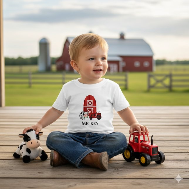 Personalisera gårdslada och röd traktor Söt  T Shirt (Farm fun with Mickey: barn, cow & tractor joy perfect for little adventurers on the porch!)