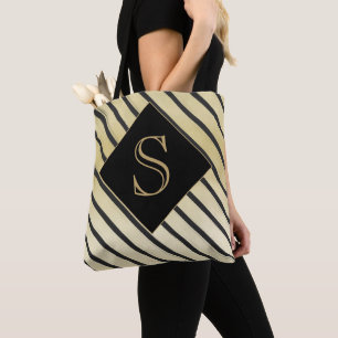 Personalisera Girly Monogram Chic Black Guld Rand Tygkasse