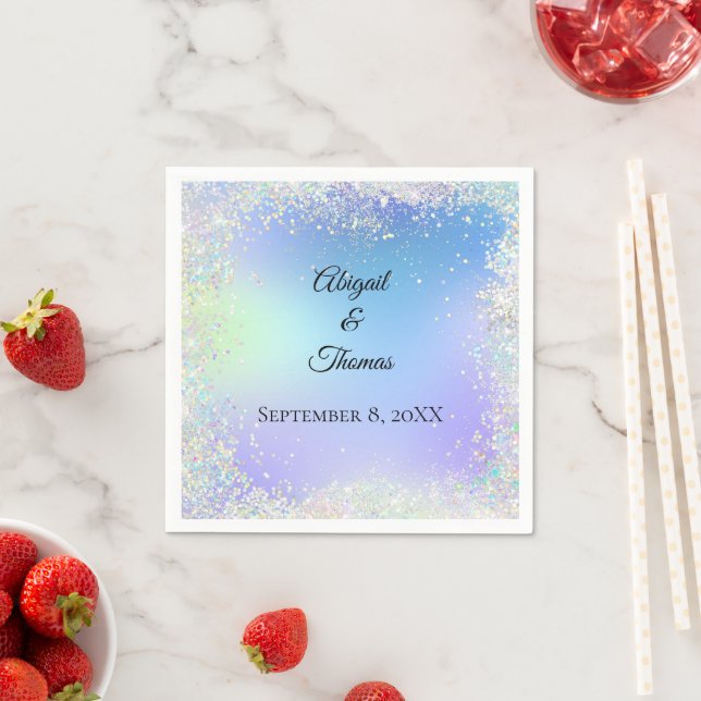 Personalisera Glitter Blue Lila Bröllop Anniversar Pappersservett (Insitu)