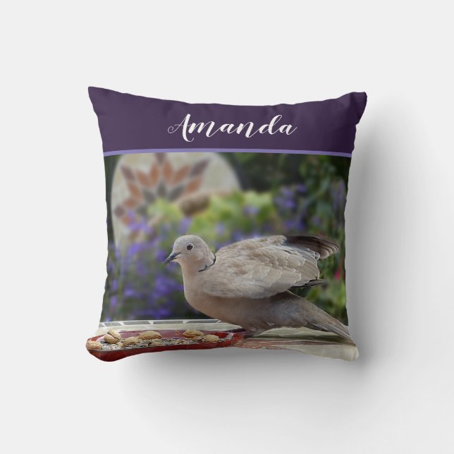 Personalisera Greenery Lila blommor Bird Dove Kudde (Framsida)